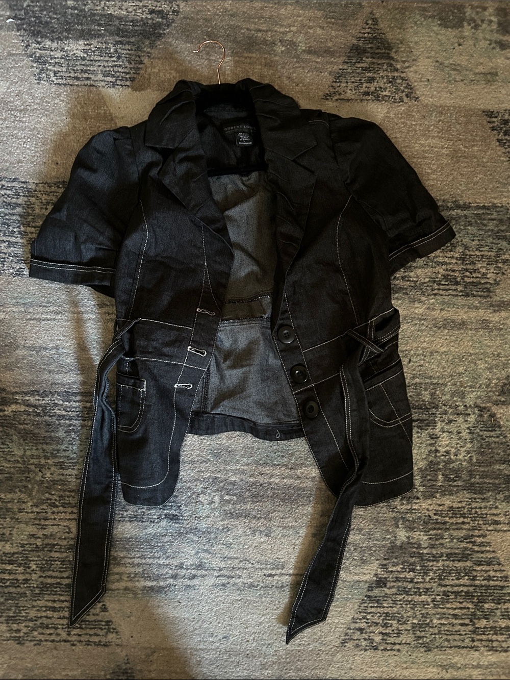Robert Louis Black Short-Sleeve Cropped Blazer with Belt